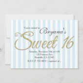 金ゴールドグリッタースウィート16ブルーパーティの招待状 招待状 (正面)