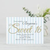 金ゴールドグリッタースウィート16ブルーパーティの招待状 招待状 (スタンド正面)