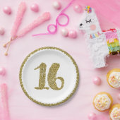 金ゴールドグリッタースウィート16 16thバースデーパーティー ペーパープレート (パーティー)