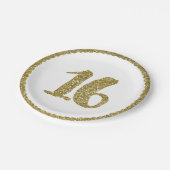 金ゴールドグリッタースウィート16 16thバースデーパーティー ペーパープレート (アングル)