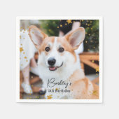 金ゴールドグリッタースカスタムターズ写真ペットドッグ誕生日 スタンダードカクテルナプキン (正面)