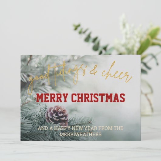 金ゴールドグリッタースクリプトクリスマスフォトグリーティングカード (スタンド正面)