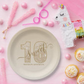 金ゴールドグリッタースクリプトスイート16誕生日 ペーパープレート (パーティー)