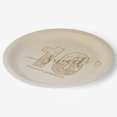 金ゴールドグリッタースクリプトスイート16誕生日 ペーパープレート (アングル)