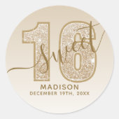 金ゴールドグリッタースクリプトスイート16誕生日 ラウンドシール (正面)