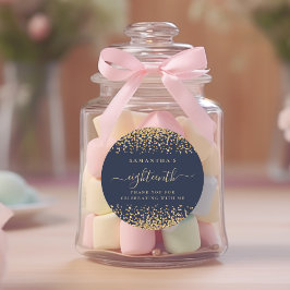 金ゴールドグリッタースクリプトネイビーブルー18thパーティーありがとう ラウンドシール