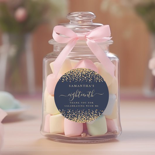 金ゴールドグリッタースクリプトネイビーブルー18thパーティーありがとう ラウンドシール