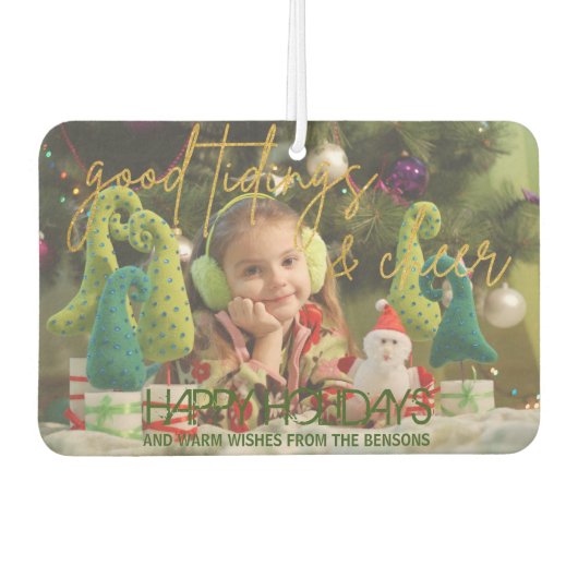 金ゴールドグリッタースクリプトフェスティバルクリスマスフォト カーエアーフレッシュナー (正面)