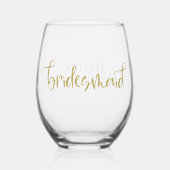 金ゴールドグリッタースクリプト名日付Bridesmaidギフト ステムなしワイングラス (正面)