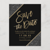 金ゴールドグリッタースクリプト黒日付の保存 案内ポストカード (正面)