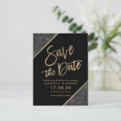 金ゴールドグリッタースクリプト黒日付の保存 案内ポストカード (スタンド正面)