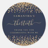 金ゴールドグリッタースクリプトNavy Blue 30thパーティー ラウンドシール (正面)