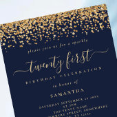 金ゴールドグリッタースクリプトNavy Blue Glam 21stパーティー 招待状