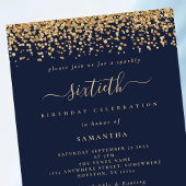 金ゴールドグリッタースクリプトNavy Blue Glam 60thパーティー 招待状
