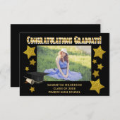 金ゴールドグリッタースターおめでとう大学院写真 ノートカード (正面/裏面)