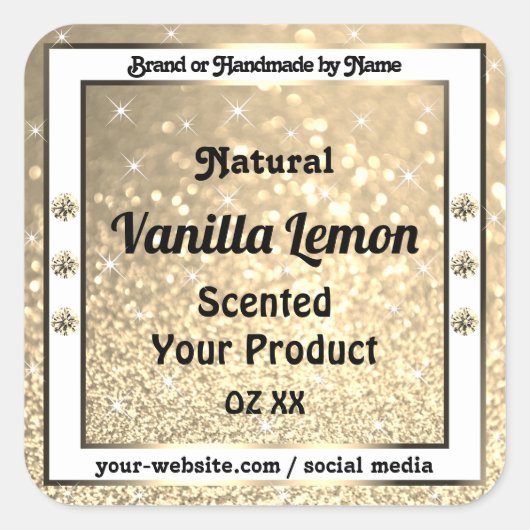 金ゴールドグリッタースターきらめくズ宝石の製品ラベル スクエアシール (正面)