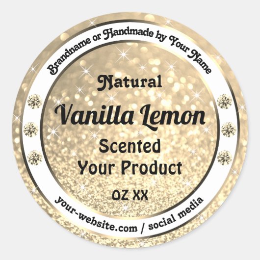 金ゴールドグリッタースターきらめくズ宝石の製品ラベル ラウンドシール (正面)