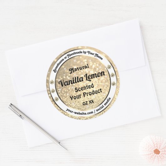 金ゴールドグリッタースターきらめくズ宝石の製品ラベル ラウンドシール (封筒)