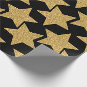 金ゴールドグリッタースターズオンブラック ラッピングペーパー (角)