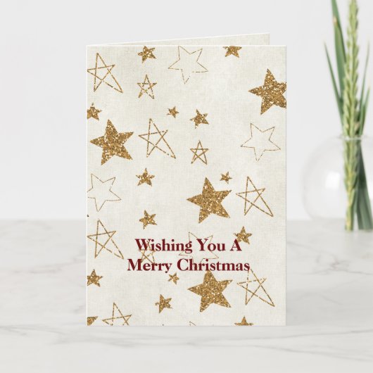 金ゴールドグリッタースターズクリスマス カード (正面)