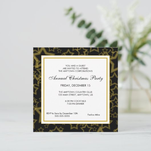 金ゴールドグリッタースターズビジネスクリスマスパーティー 招待状 (スタンド正面)