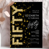 金ゴールドグリッタースターズブラックフィフティバースデーパーティー 招待状