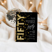 金ゴールドグリッタースターズブラックフィフティバースデーパーティー 招待状