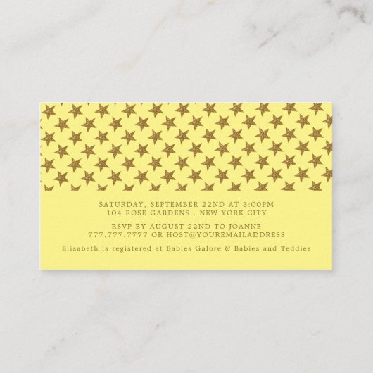 金ゴールドグリッタースターズベイビーシャワーチケット招待状 名刺 (裏面)