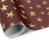 金ゴールドグリッタースターズレッドホリデイ ラッピングペーパー (ロールコーナー)
