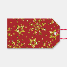 金ゴールドグリッタースターズ&スノーフレーク ギフトタグ