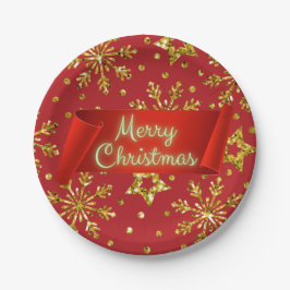 金ゴールドグリッタースターズ&スノーフレーク ペーパープレート