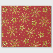 金ゴールドグリッタースターズ&スノーフレーク ラッピングペーパー (フラット)