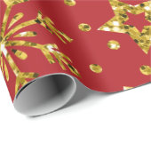 金ゴールドグリッタースターズ&スノーフレーク ラッピングペーパー (ロールコーナー)