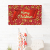 金ゴールドグリッタースターズ&スノーフレーク 横断幕 (インサイチュ)