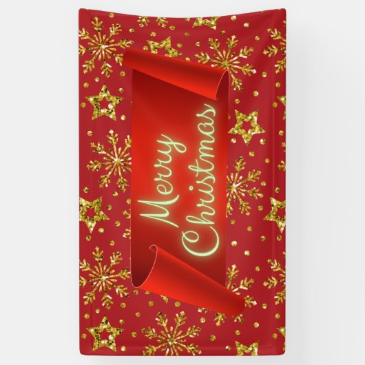 金ゴールドグリッタースターズ&スノーフレーク 横断幕 (縦)