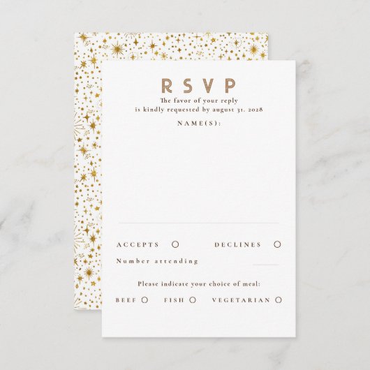 金ゴールドグリッタースターモダンウェディングRSVP 出欠カード (正面/裏面)