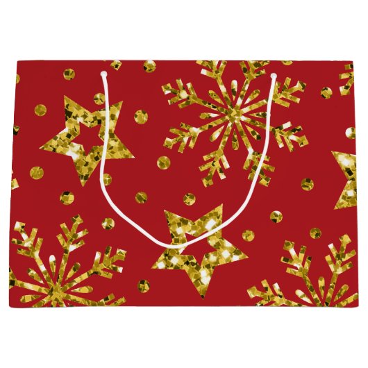 金ゴールドグリッタースター&スノーフレーク ラージペーパーバッグ (正面)