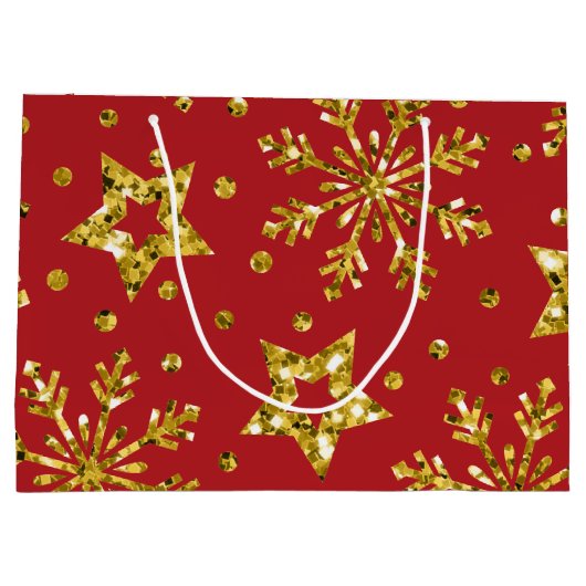 金ゴールドグリッタースター&スノーフレーク ラージペーパーバッグ (裏面)