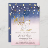金ゴールドグリッタースター、スワン赤ちゃんシャワー 招待状 (正面/裏面)