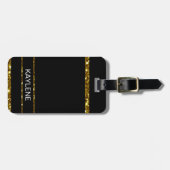 金ゴールドグリッターストライプとブラックラゲージタグ ラゲッジタグ (正面横)