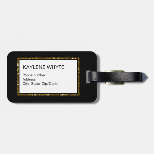金ゴールドグリッターストライプとブラックラゲージタグ ラゲッジタグ (裏面横)