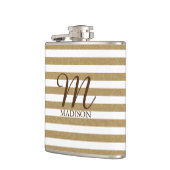 金ゴールドグリッターストライプのフラスコ及びモノグラム フラスク (左)