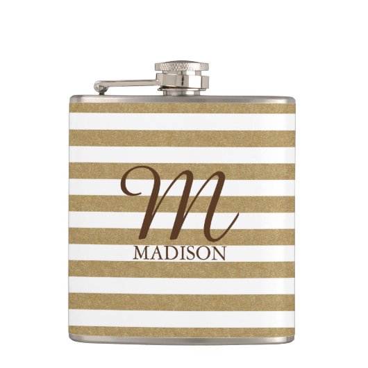 金ゴールドグリッターストライプのフラスコ及びモノグラム フラスク (正面)