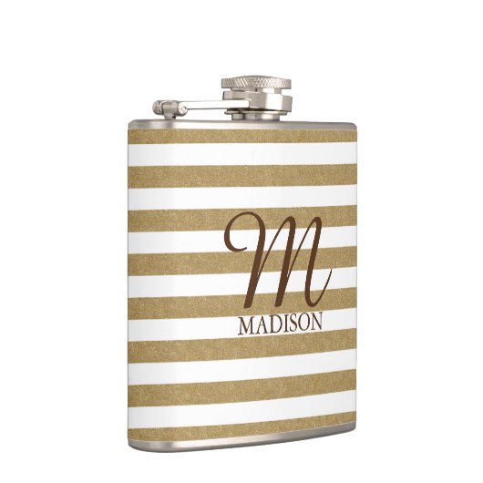 金ゴールドグリッターストライプのフラスコ及びモノグラム フラスク (右)