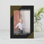 金ゴールドグリッターストライプズ新年トレンディー黒写真 シーズンカード (スタンド正面)
