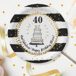 金ゴールドグリッターストライプブラックハッピーバースデー ペーパープレート<br><div class="desc">この祝おもしろいとフェスティバル紙プレートにスタイルした誕生日gal/guyは、お誕生日ケーキグリッター紙吹雪ドットと手描きをアクセントにした白黒のパターンを特徴とする誕生日gal/guyと誕生日gal/guyとフェイク。お祝いの年齢と名前と文字を追加カスタム。</div>