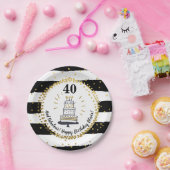 金ゴールドグリッターストライプブラックハッピーバースデー ペーパープレート (パーティー)