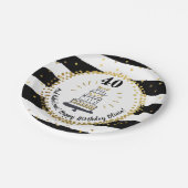 金ゴールドグリッターストライプブラックハッピーバースデー ペーパープレート (アングル)