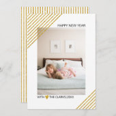 金ゴールドグリッターストライプ新年のトレンディー写真 シーズンカード (正面/裏面)