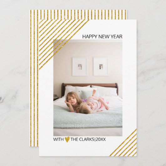 金ゴールドグリッターストライプ新年のトレンディー写真 シーズンカード (正面/裏面)